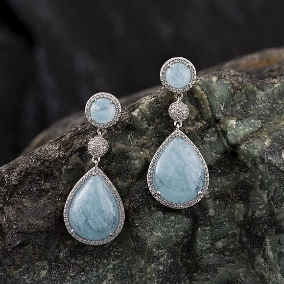 NEW Natural Aquamarine Teardrop Earrings - Picture 1 of 9